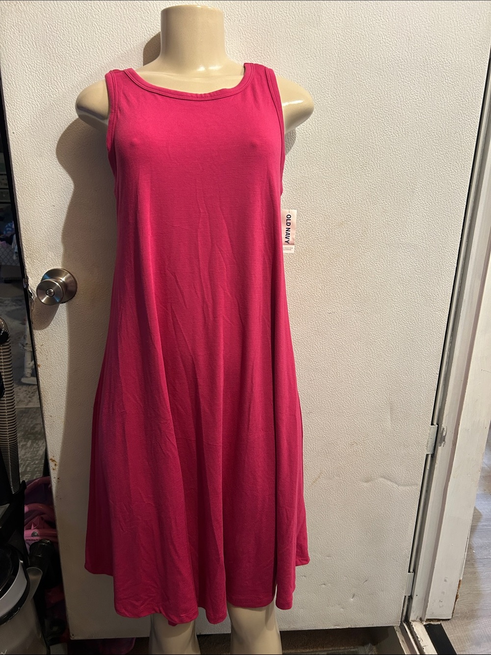 Old Navy Hot Pink Sleeveless Midi Swing Dress